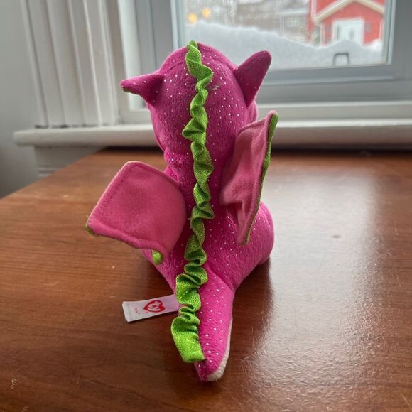 Ty Beanie Boo 2016 Darla The Dragon Lime Green Pink No Hang‎ Tag Stuffed Animal - Picture 3 of 5